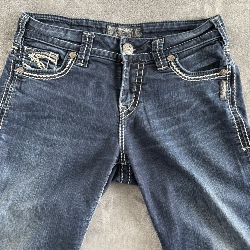 Silver Jeans Co. Dark Wash Denim Embellished Pocket Women's Jeans 27x33 - Picture 10 of 13